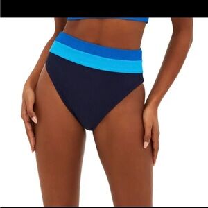 Beach Riot Navy and Blue High-Waisted Bikini Bottom